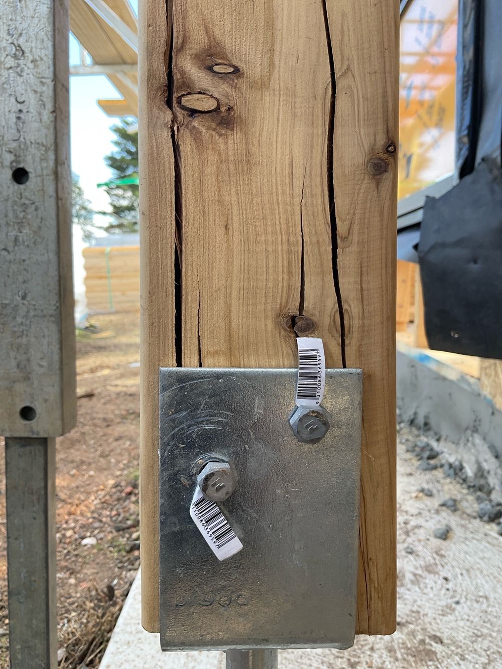 Timber columns split by screws driven without pilot holes, found during a frame inspection in Hoppers Crossing