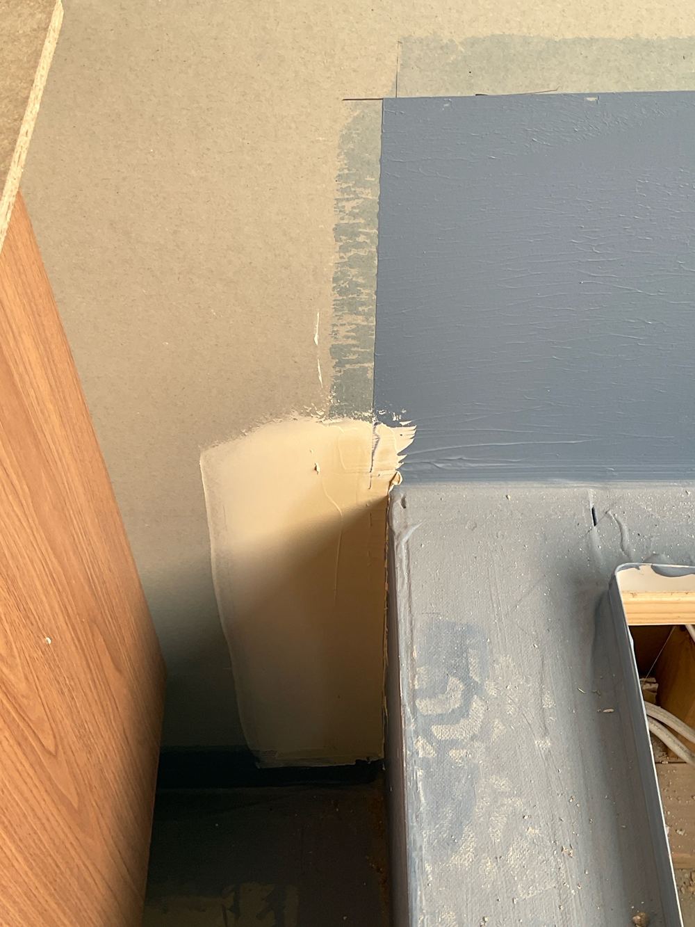 Bath hob junction not waterproofed 40mm either side, found during a waterproofing inspection in Lara